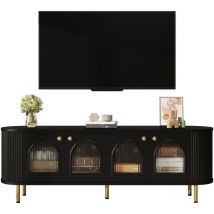 Meuble tv, buffet bas avec portes vitrées, meuble de rangement pratique pour le salon, poignées et pieds dorés