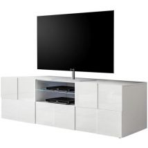 Meuble TV CALISTO - LEDs - 2 portes & 1 tiroir - Blanc laqué