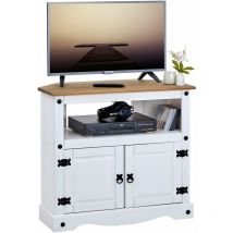 Idimex - Meuble tv campo l 85 cm en bois massif - Blanc et brun