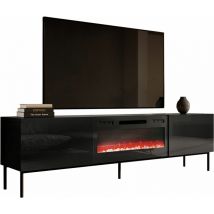 Mobilier1 - Meuble tv Charlotte 163, Noir + Noir brillant, Le nombre de portes: 0, Nombre de tiroirs: 0, 200x57x40cm