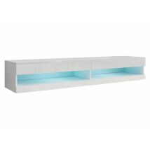 Meuble Tv Venenou 120, Blanc + Blanc Brillant, Le Nombre De Portes: 2, Nombre De Tiroirs: 0, 180x30x40cm, Led