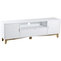 Pegane - Meuble tv coloris Blanc - longueur 160 x profondeur 35 x hauteur 42 cm