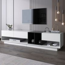 Yoleo - Meuble tv Contemporain,Grand Banc tv Elégant Blanc Brillant et Noir,3 Tiroirs 4 Compartiments,Rangement pour Salon,190x40x42cm