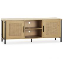Vs Venta-stock - Meuble tv Cruz 2 Portes Couleur Chêne avec Rotin Naturel, 120 cm