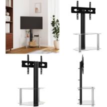 Meuble tv d'angle 2 niveaux pour 32-70 pouces noir argenté - Meuble Tv D'angle - Meuble Tv Suspendu - Support Tv Pivotant - Rangement Tv - Meuble