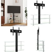 Meuble tv d'angle 3 niveaux pour 32-70 pouces noir et argenté - Meuble Tv D'angle - Meuble Tv Avec Étagères - Support Tv Pivotant - Meuble Tv Peu