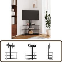 Vidaxl - Meuble tv d'angle 3 niveaux pour 32-70 pouces noir et argenté - Meuble Tv D'angle - Meuble Tv Inclinable - Support Tv Mural - Rangement Tv