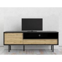 Abitare - Meuble tv 137 cm noir mat et chêne clair - Ciampino