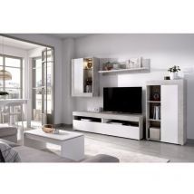 Abitare - Mural équipé porte tv 254 cm blanc mat et béton - Tapa