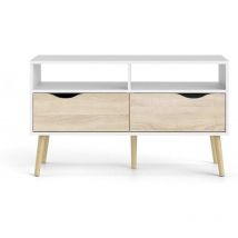 Abitare - Meuble de salon tv 99 cm blanc mat et chêne avec deux tiroirs - Gladiolo