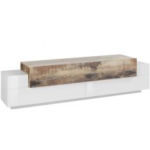 Altri - Meuble tv de salon, Made in Italy, Meuble tv avec 3 portes et étagères, cm 200x45h52, Couleur blanc brillant et érable