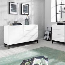 Buffet de salon avec placard et 3 tiroirs blanc brillant Metis Up Three