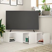 Cotecosy - Meuble tv Blanc Compact avec Étagères, 90x32x92 cm, Pour Petit Salon ou Chambre d'Étudiant
