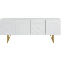 Miliboo - Meuble tv design gravé blanc et métal doré L140 cm ozen
