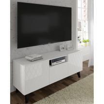 Ac-deco - Meuble Tv Diuna 145 Cm 2d1k Sur Pieds, Blanc Brillant