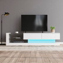 Meuble TV blanc brillant, Meuble TV LED de 16 couleurs, surface TV 60 pouces