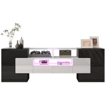 Ohjijinn - Meuble Tv Élégant, Lowboard. Blanc Brillant, 145 Cm, Éclairage Led, Mobilier De Salon. Conception Moderne. Surface En Verre Élégante.