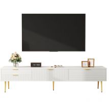 Okwish - Meuble tv élégant, meuble bas. Avec tiroirs et portes, meuble de salon. Conception moderne. poignées et pieds dorés.