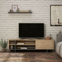 Toscohome - Meuble tv avec étagère et tablettes coloris chêne et anthracite 160 cm - Stockton