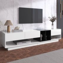 Meuble TV 190cm - 3 tiroirs et 2 compartiments - Blanc