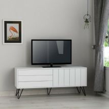 Meuble TV en bois de 139 cm avec deux portes battantes en blanc - Piccadilly