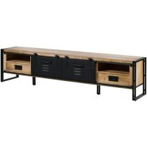 Meuble tv en bois de Manguier 240x45x55 laqué naturel clair / métal noir blackburn 555