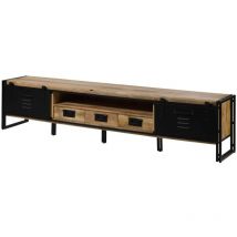 Meuble tv en bois de Manguier 260x45x55 laqué naturel clair / métal noir blackburn 553