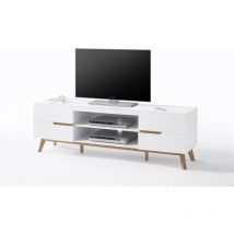 Meuble tv en laqué blanc mat avec piètement en chêne - L169 x H56 x P40 cm Pegane