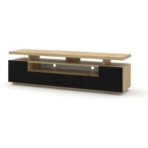 Bim Furniture - Eva 180 Meuble Tv Couleur Chêne Avec Façades Noir Mat 180x42x51h Cm