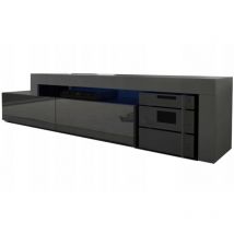 Meuble TV Flex Noir M et Noir laqué - LED Inclus - EXTENSIBLE - ANGLE