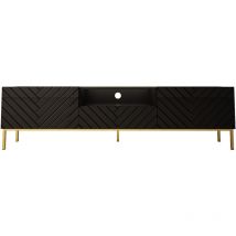 Bim Furniture - Meuble tv ginax 190 cm noir brillant avec cadre doré