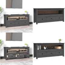 Vidaxl - Meuble tv Gris 114x35x52 cm Bois de pin massif - Meuble Tv - Meuble Tv Bois - Meuble Tv Industriel - Meuble Tv Campagne - Meuble Tv Rustique