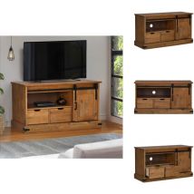 Meuble TV HALDEN avec porte coulissante 110x40x60cm bois massif - Meuble TV - Meubles TV - Meuble Télé - Buffet Tv