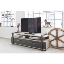 Zenzero Shop - Porta tv industrial con 2 cassetti in finitura Antracite e Quercia