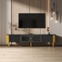 Modernluxe - Meuble tv l 170cm - 2 tiroirs et 2 portes - poignées et pieds dorés - Noir