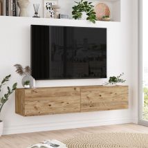 [en.casa] - Meuble tv Lapinlahti à 2 portes 29,5 x 140 x 31,5 cm effet chêne rustique