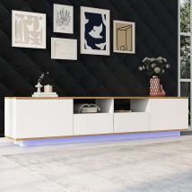 Modernluxe - Meuble tv en bois 180cm avec led - 2 portes 2 tiroirs 2 niches - style contemporain - blanc