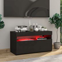 S-giant - Meuble tv led, scandinaves, Moderne, avec lumières LED-Noir 75x35x40 cm