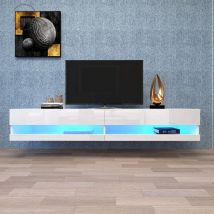 Retrok - Meuble tv led, TV-Lowboard en blanc avec éclairage led, meuble tv de haute qualité avec beaucoup de rangement pour votre salon 140x40x30,5
