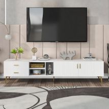 Meuble tv, pour téléviseurs 75 pouces, tableaux tv Centre de divertissement moderne, console multimédia, blanc, mdf