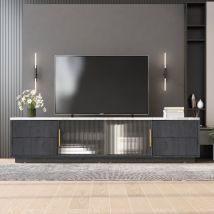 Yoleo - Meuble tv luxe élégant de 160cm,Dessus de table marbré,4 Tiroirs avec fonction d'ouverture par pression + Porte coulissante,Gris foncé