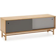 Vs Venta-stock - Meuble tv Magnus 2 Portes Coulissantes Couleur Gris, Bois Massif, 140 cm (Largeur)