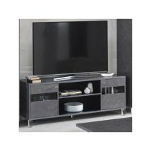 Meuble tv marbre gris brillant - carrare - l 160 x l 47 x h 61 cm