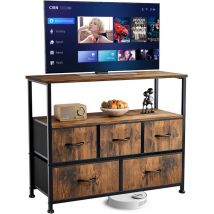 Meuble tv Meuble de rangement avec 5 tiroirs en tissu Peut accueillir un téléviseur 45' Convient pour le salon et la chambre, Brun