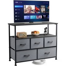 Meuble tv Meuble de rangement avec 5 tiroirs en tissu Peut accueillir un téléviseur 45' Convient pour le salon et la chambre, Gris