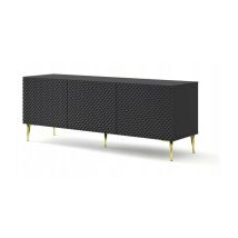 Meuble TV meuble Hi-fi sur pied Noir mat 150x42x56cm RAVI C DIAMANT Pied or
