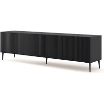 Meuble TV meuble Hi-fi sur pied Noir mat 200x42x56cm RAVI B FILET Pied noir