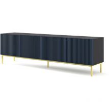 Meuble TV meuble Hi-fi sur pied Noir/Bleu marine 200x42x58cm RAVI F PEINT Pied Cadré or