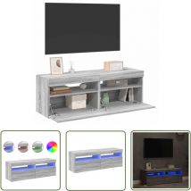 Devenirriche - The Living Store Meubles tv 2 pcs avec lumières led Sonoma gris 60x35x40 cm - Meuble Tv - Meuble Audiovisuel - Support Tv - Luminaire