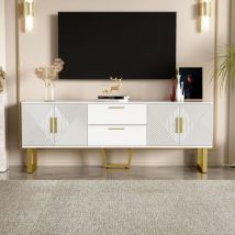 Tanant - Meuble tv Moderne 170 cm - avec 4 portes et 2 tiroirs, décoration rayée, poignées dorées, cadre doré, adapté pour salon, chambre, Meuble tv